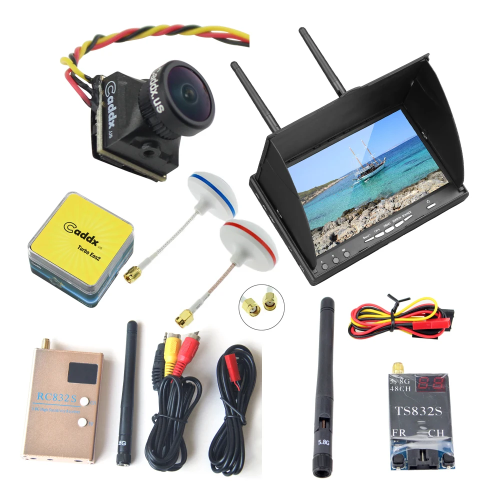 LCD5802D DVR FPV монитор 7 дюймов+ FPV 5,8 ГГц Клевер гриб антенна RP-SMA+ FPV камера Caddx Turbo EOS2 16:9 NTSC+ RC832S+ TS832S