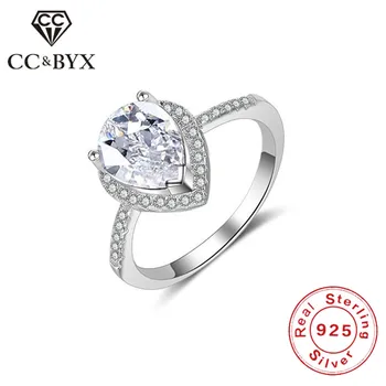 

CC Luxury Jewelry Rings For Women Sterling Silver 925 Water Drop Shape Stone Bridal Wedding Engagement Bijoux Femme CC827b