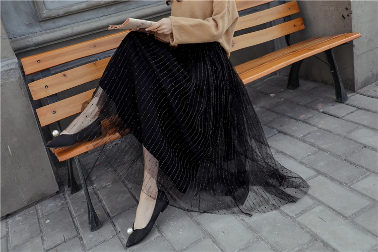Colorfaith 2019 Frauen Casual Mesh Ausgestelltes Perlen Lange Tutu Rock Frühling Sommer Gefaltete Süße Ballkleid Hohe Taille Weibliche SK7109