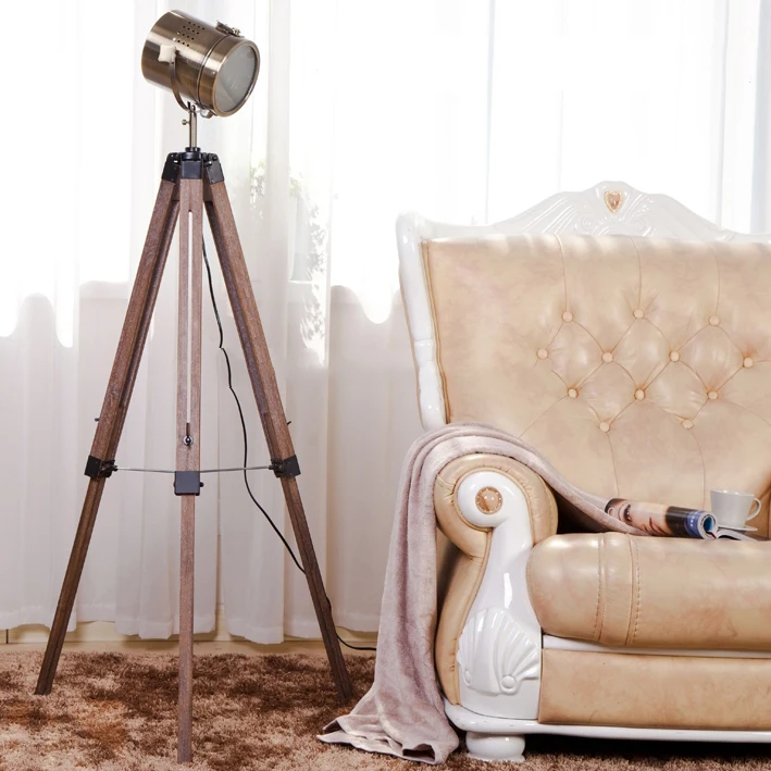 Loft Vintage Classical Floor Lamp With Wood Stand Nordic Style Wooden