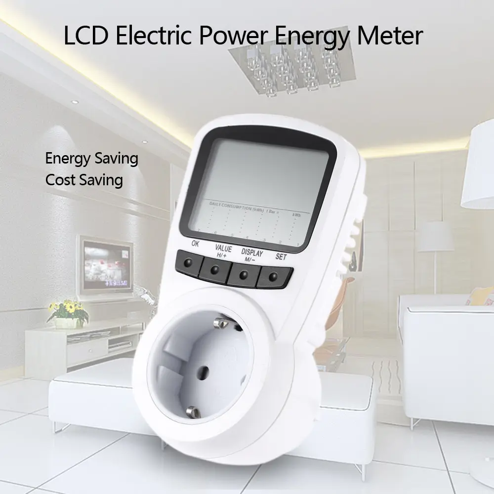 

Digital Wattmeter LCD Power Meter Watt Meter Energy Voltage Wattage Current Monitor Consumption Cost Analyzer OverloadProtection