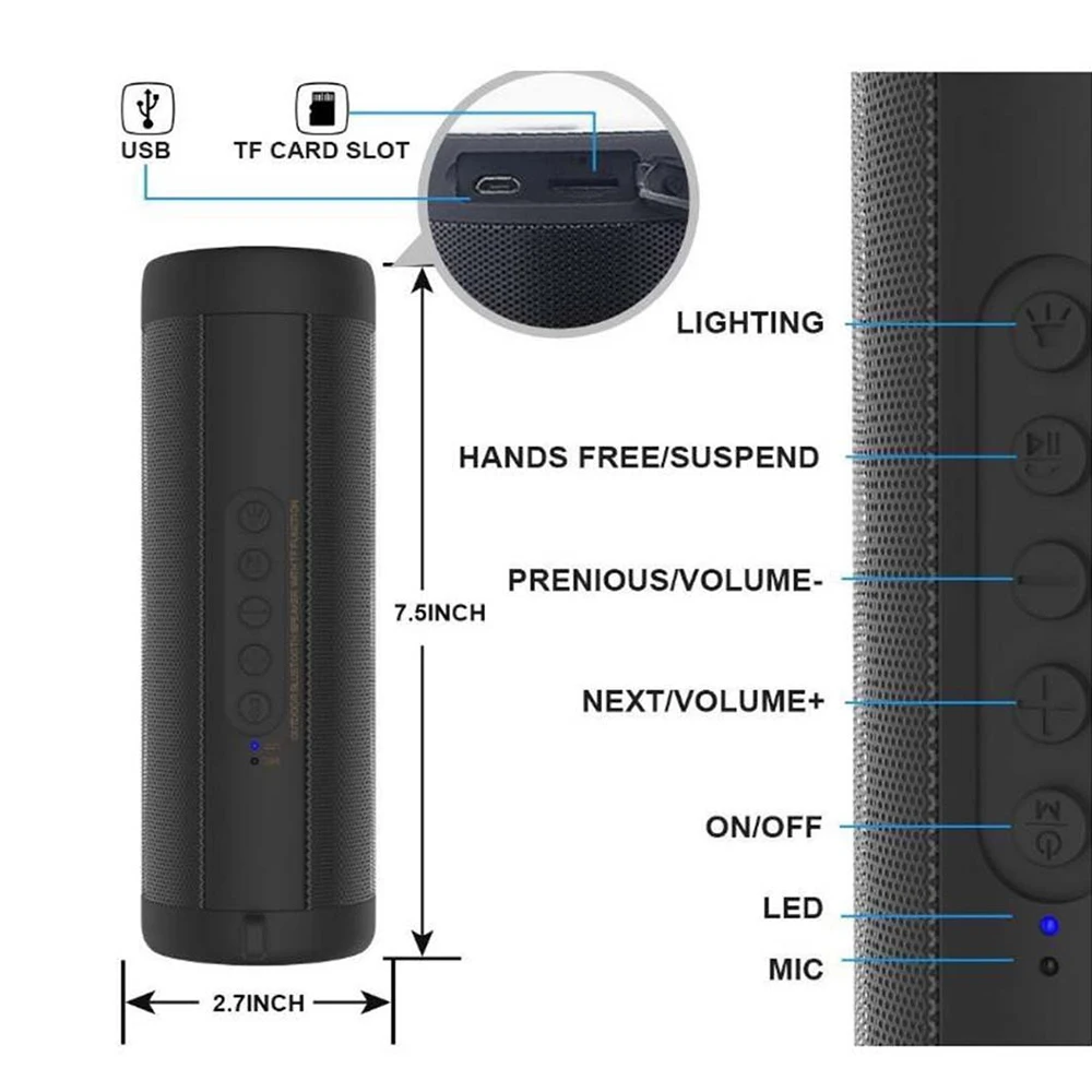 T2 Bluetooth динамик водонепроницаемый портативный открытый беспроводной мини Колонка коробка динамик Поддержка Tf карты Fm стерео Hi-Fi коробки