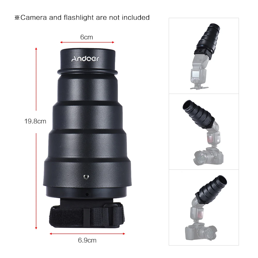 Conical Flash Snoot Light Modifier 50 Degree Honeycomb Color Filter for Canon Nikon Photography On-camera Speedlite photographic filter