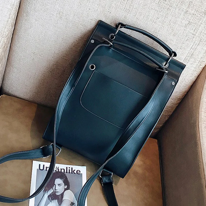  DORANMI Solid PU Leather Schoolbag Traveling Backpack Large Capacity Daypack Laptop Bags School Bag