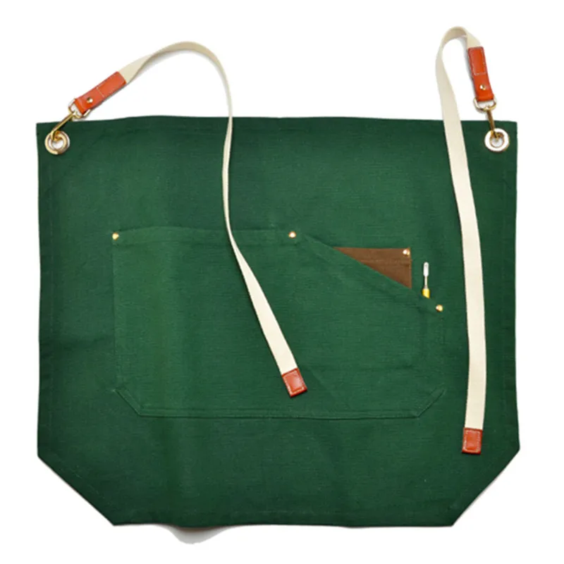 Green Brown Canvas Waist Apron Cotton Straps E21-1
