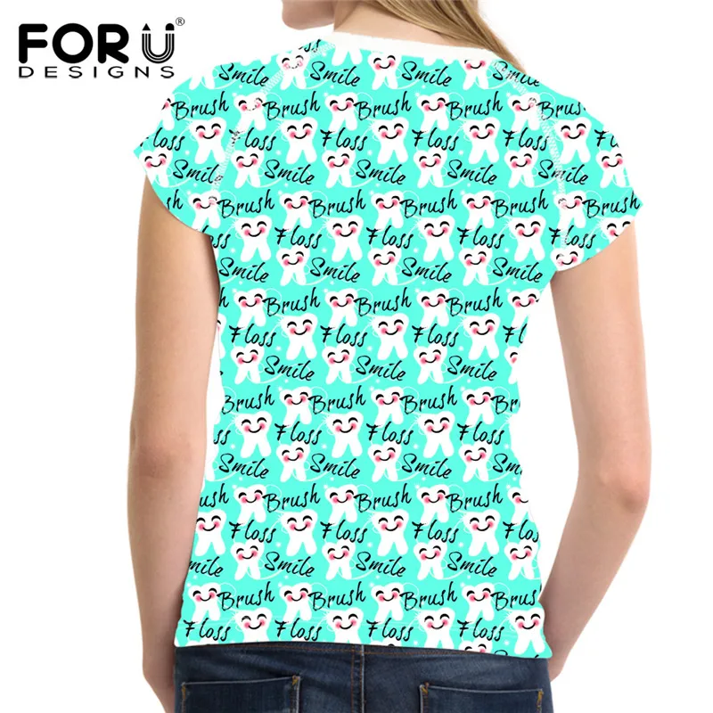 FORUDESIGNS/стоматология принт женские футболки с коротким рукавом летние дышащие женские футболки повседневные топы с круглым вырезом рубашки одежда