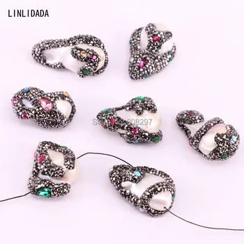 

8Pcs Irregular Shape Nature Pearl With Crystal Zircon Pave Connector Bead,Charm Spacer Beads For Jewelry Making