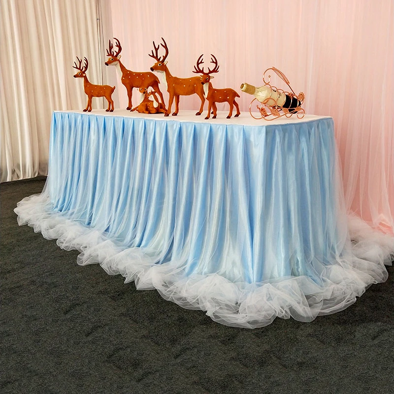 Organza tulle tutu chiffon baby shower birthday restaurant table skirt ice silk table skirting for wedding party banquet decor