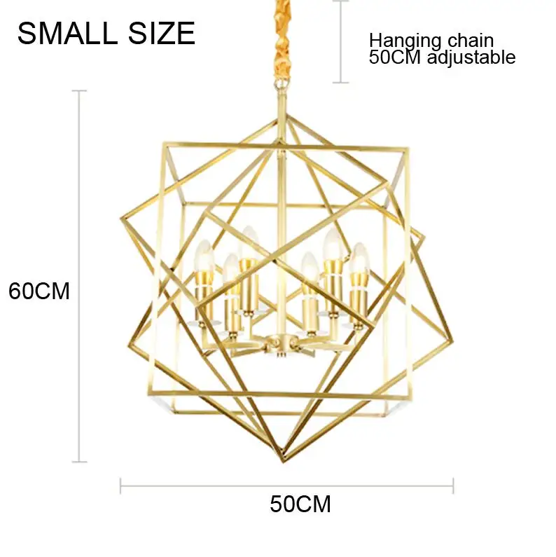 Европейский Золотой медный геометрический куб подвесной светильник светодиодный креативный Алмазный квадратный каркас простой современный латунный подвесной светильник - Цвет корпуса: Small size