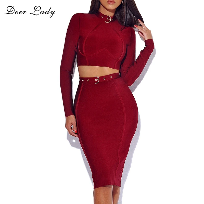 Ocstrade-New-2019-Buckle-Bandage-Embellished-Dress-Women-Twfo-Piece-Bandage-Dress-Set-Long-Sleeve-Bandage
