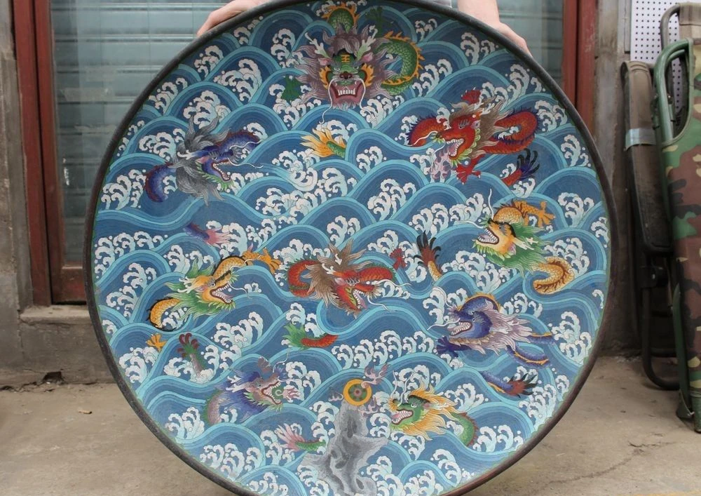 

33 Palace China Copper Cloisonne Enamel Lucky Nine Dragon Play Bead Plate