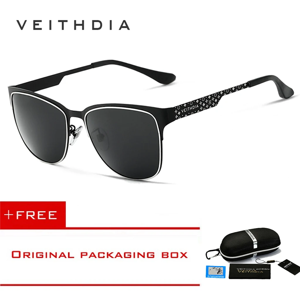 VEITHDIA, мужские солнцезащитные очки, нержавеющая сталь, солнцезащитные очки, поляризационное покрытие, зеркальные линзы, для вождения, мужские очки, оттенки для мужчин/женщин, 580 - Цвет линз: Black Grey