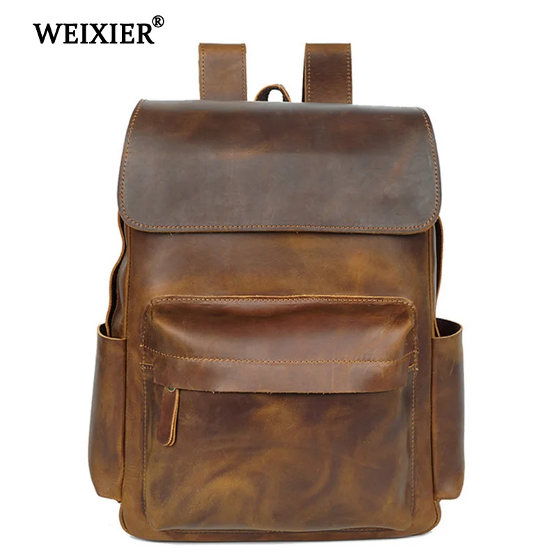 

WEIXIER 2019 Genuine Leather School Student Large Capacity Backpack Classic Design Multifunctional Casual High Quality Backpack