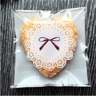 

7*7cm White Color Lace Bow Print Biscuit Cookies Packaging Bag Candy Cake and Pastry Heat seal Plastic Bag