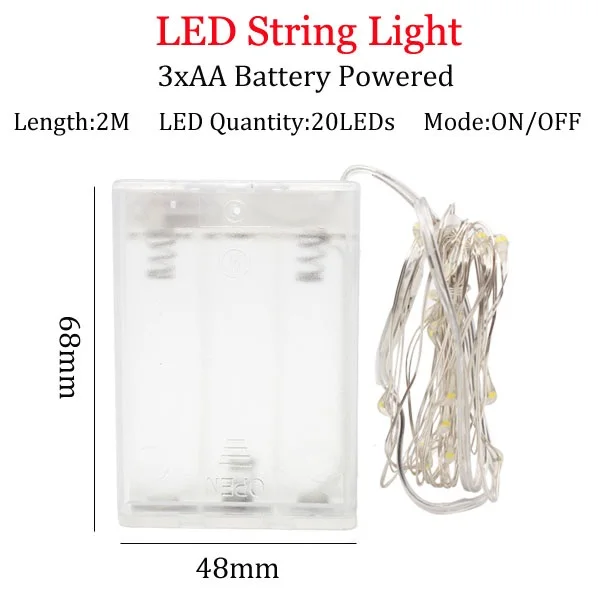 Сказочный светодиодный светильник на батарейках 10 м, 5 м, 2 м, медный провод, гирлянда для свадьбы, Рождественская гирлянда, праздничные вечерние лампы для украшения дома - Испускаемый цвет: 2m    AA    Battery
