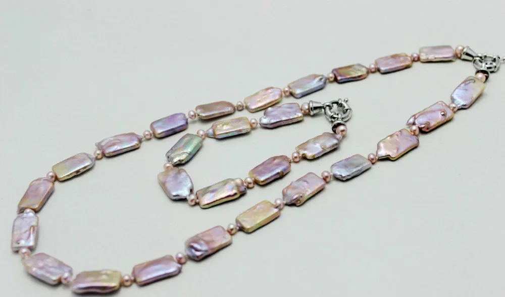 

hot sell new - j003332 Natural purple round&11x17mm box fresh water pearl set 20.5&8"handmade"Alloy