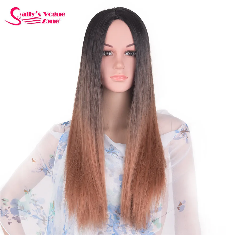 Sallyhair Ombre Synthetic Wigs High Temperature Fiber American African Straight Wavy Body Wave For Black Women 0 (4)