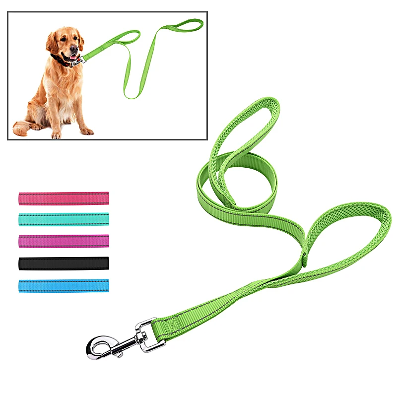 

Double Handles Nylon Dog Leash Reflective pet Walking Leashes soft mesh 2 Handles dog Training Lead For Medium Large Dogs