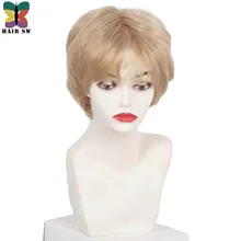 Волос SW короткий парик из натуральных волос Золотой коричневый Многоуровневая прямо синтетический парик дамы с челкой для женщин
