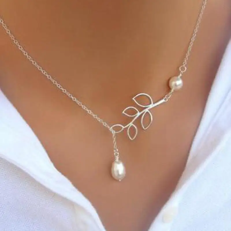 Горячая мода имитация жемчуга в виде листа кулон цепи изысканные женские короткие ювелирные изделия ожерелье