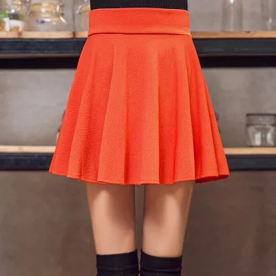 Яркие цвета женские короткие юбки плиссированные мини-юбки с высокой талией размера плюс юбка с шортами повседневная одежда весна лето AS996 - Цвет: Orange