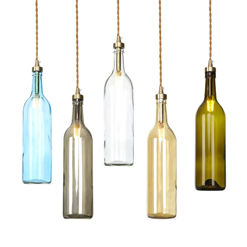 

Beer Bottle Pendent Light Industrial Creative Cafe Bar Retro Lamp Living Room Lampshade Glass Vintage Loft Lampe Lustre Pendants