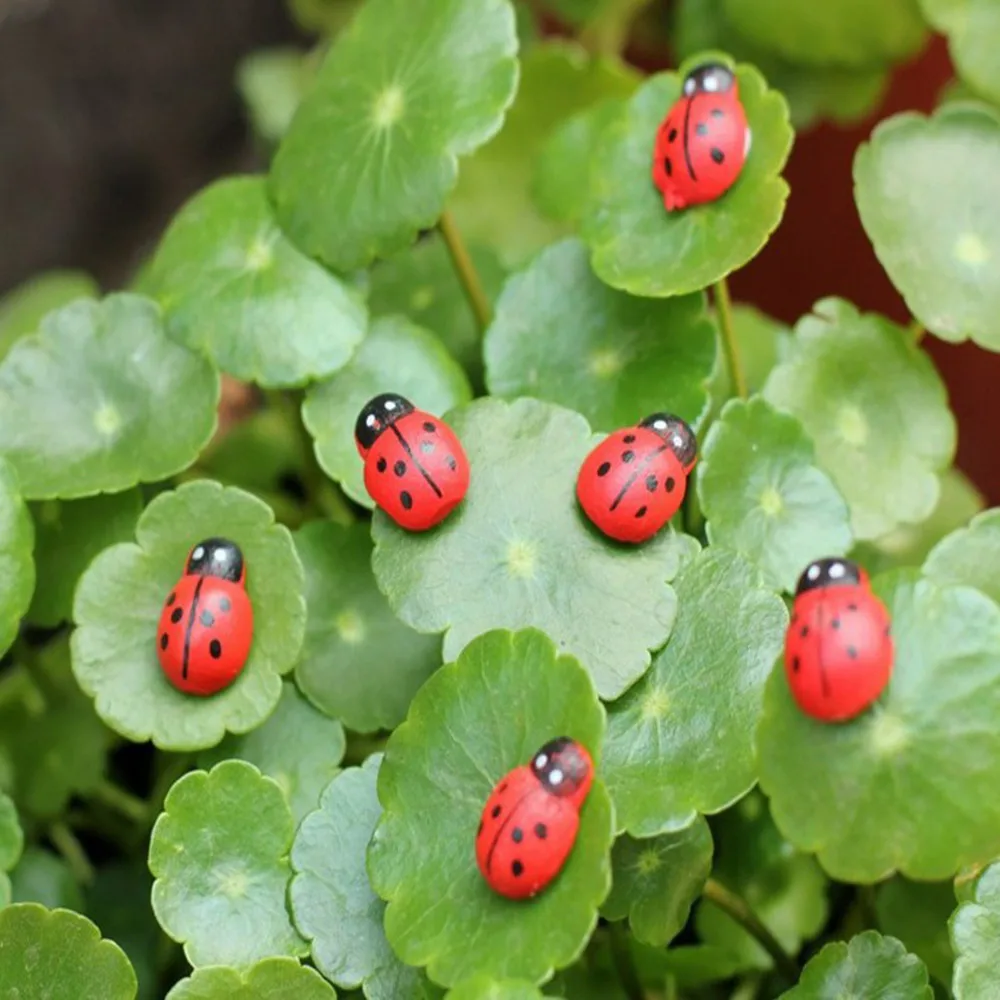 

50Pcs Miniature Decorations Ladybug Wood Landscape Coccinella Septempunctata Resin Crafts DIY Little Garden Decor D1