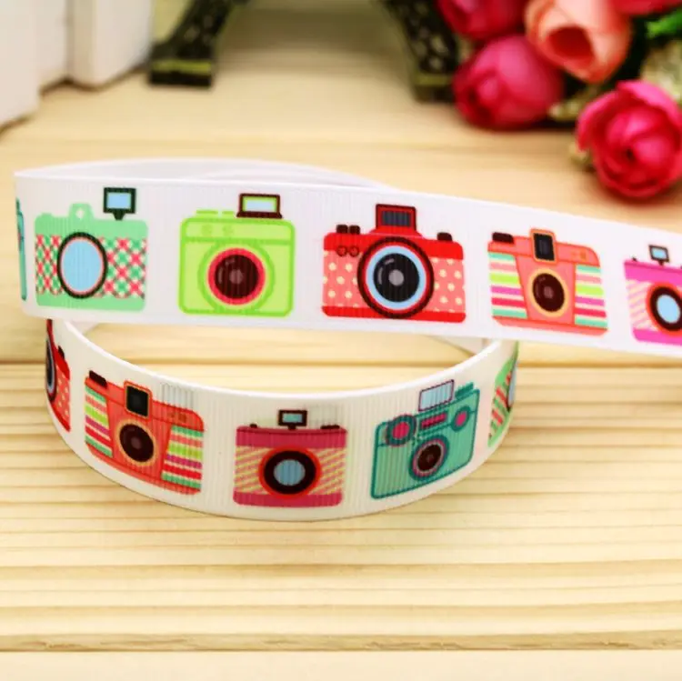 

7/8'' Free shipping camera printed grosgrain ribbon headwear hair bow diy party decoration wholesale OEM 22mm B1366
