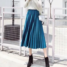 Зимняя бархатная Длинная женская плиссированная юбка осень высокая талия миди юбка-пачка Сексуальная металлическая Женская плиссированная юбка плюс размер