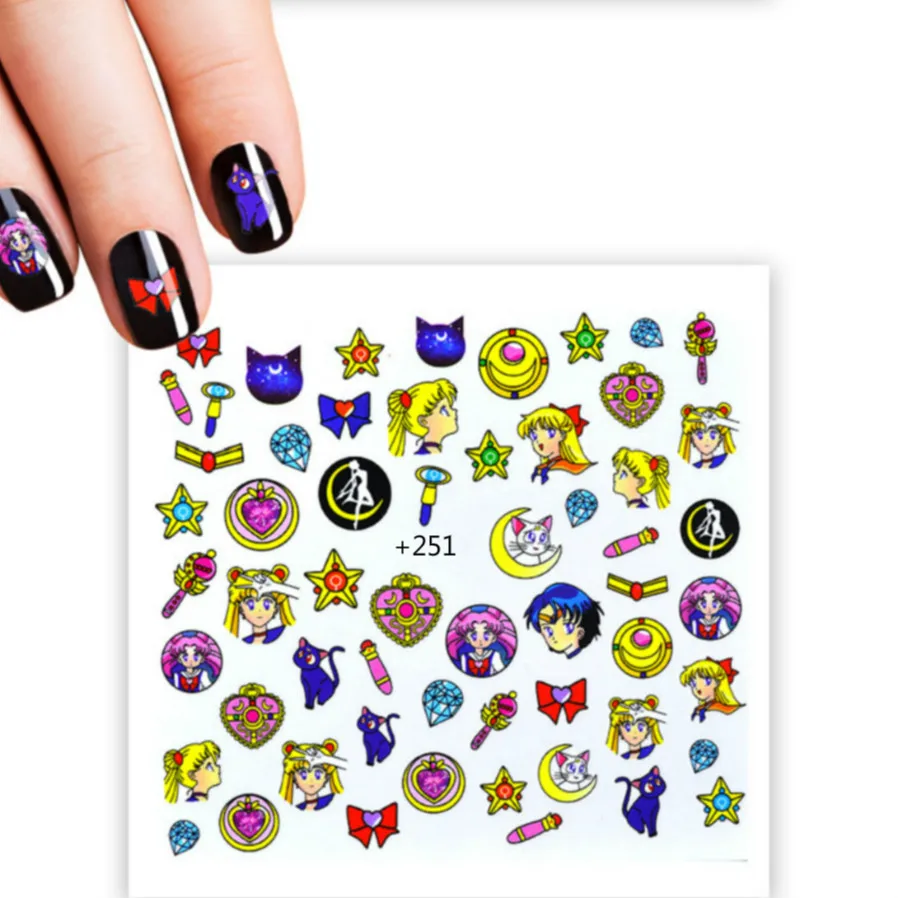 

HOT SELL Cartoon Sailor Moon False Nail Tips Clear Black Finger Nail Art Display Practice Acrylic UV Gel Polish Tool Manicure