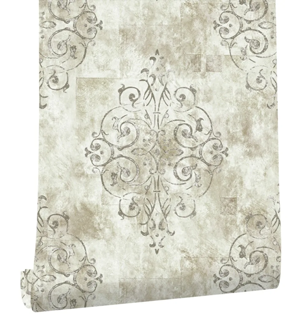 HaokHome Vintage French Damask Wallpaper 0.53m*10m Contact paper Brown/Beige Living Room Bedroom Home Bathroom Decor HaokHome Vintage French Damask Wallpaper 0.53m*10m Contact paper Brown/Beige Living Room Bedroom Home Bathroom Decor