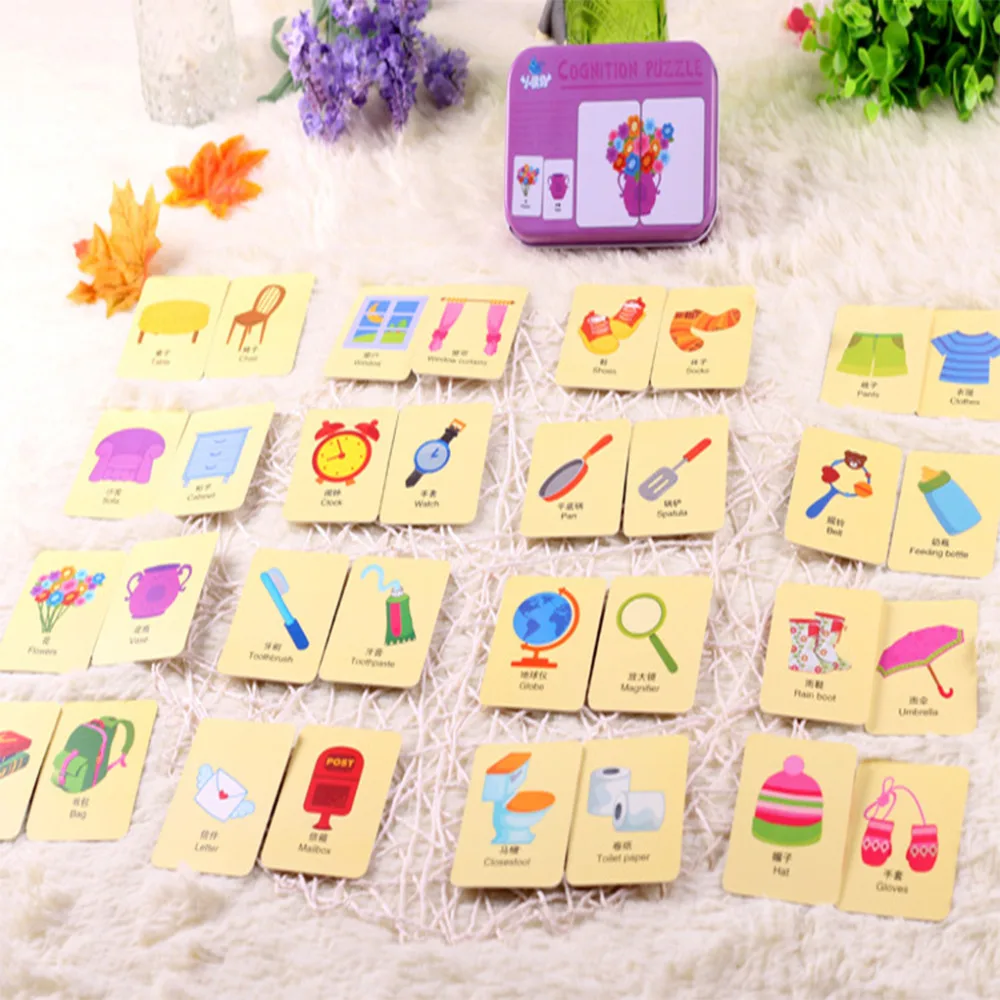 

kids montessori Educativos Fun English Word Pocket Flash Card Baby Learning Educational English table game Puzzle Match cute