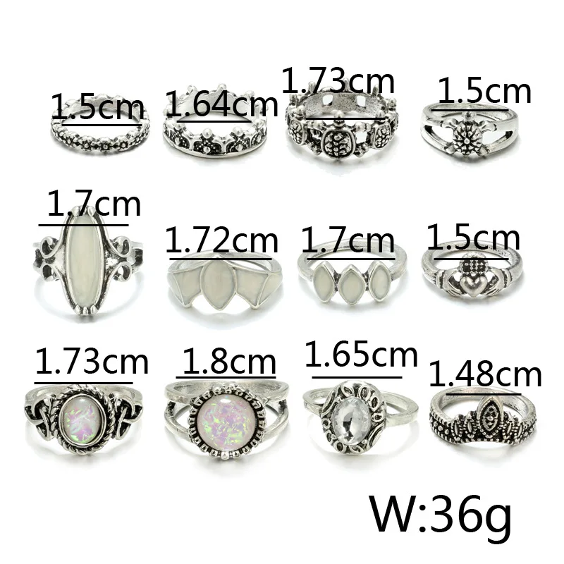 Набор из 6 предметов/богемное кольцо, темперамент, ретро, в форме сердца, цветочный узор, опал, кольцо, набор, Дамская мода, очаровательные аксессуары