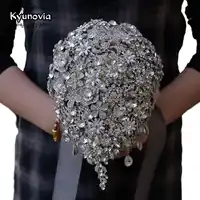 Kyunovia Cascading Teardrop Bouquet Silver Brooch Bouquet Wedding Accessories Jewelry Bouquet Crystal Cascade Bouquet FE69