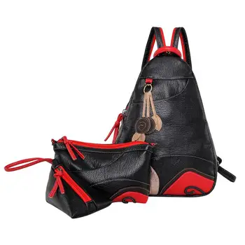 

Women Backpack Fashion Vintage Leaf Shoulder Bag Backpack 3 sets Multifunction Chest Lady Leather Backpacks Designers For Women