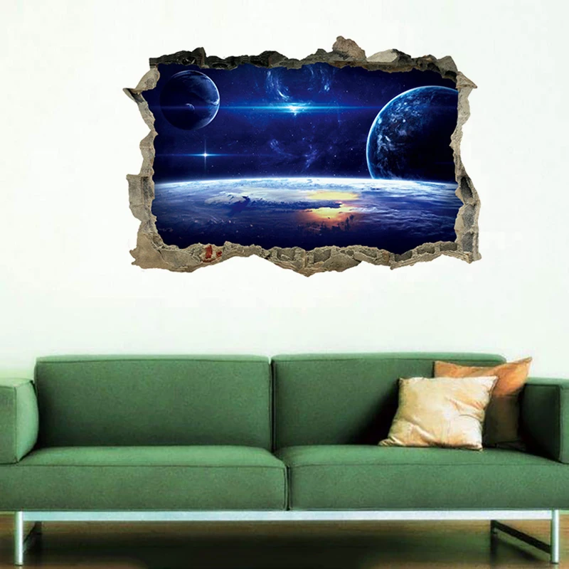 JX-LCLYL 3D Galaxy Stars Planets Universe Space Wall Mural Paper Wall Art Stickers Decor