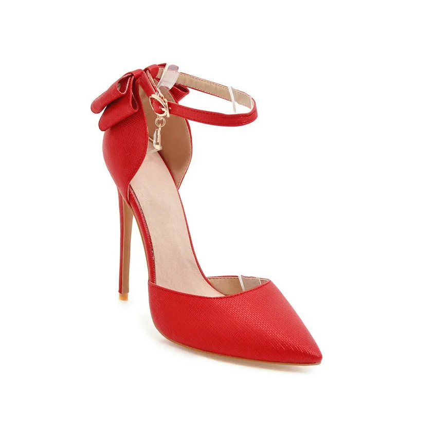QUTAA/ женские туфли-лодочки женская обувь универсальные модные женские туфли-лодочки из искусственной кожи на очень высоком каблуке с острым носком и пряжкой размеры 34-43 - Цвет: Красный
