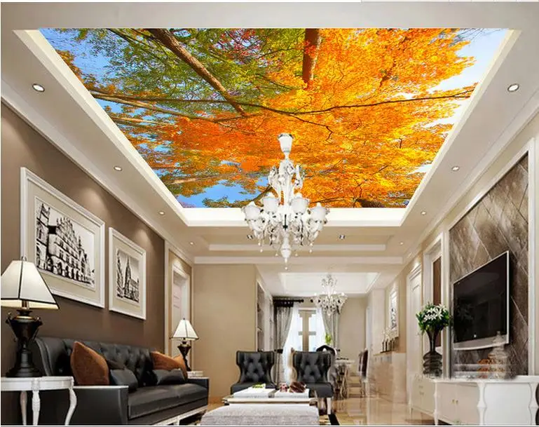 custom 3d ceiling wallpaper Autumn landscape trees 3d ceiling luxury