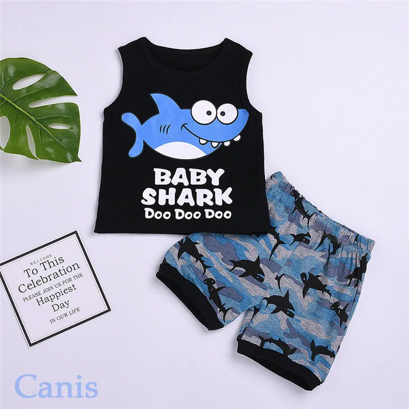 

children Clothing 2 Pieces kids clothes 1-5T Kid Boy Toddler Summer Cloths Shark Top Vest Shorts 2PCS Outfit Set Sunsuit