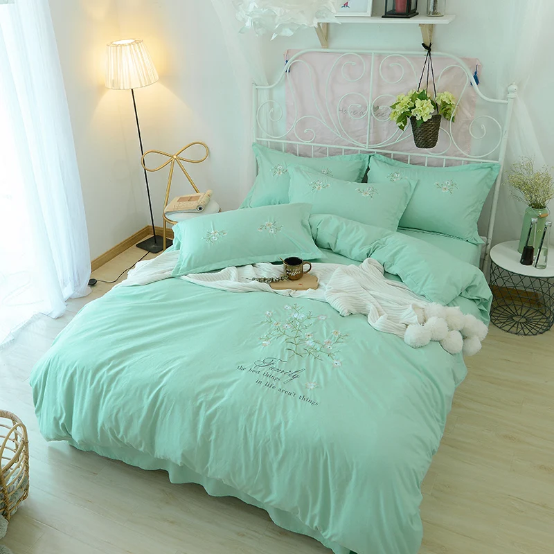 New 4 Pcs Cotton Sanding Embroidered Bedding Set. .Queen size Duvet cover Bed sheet set pillowcase | Дом и сад
