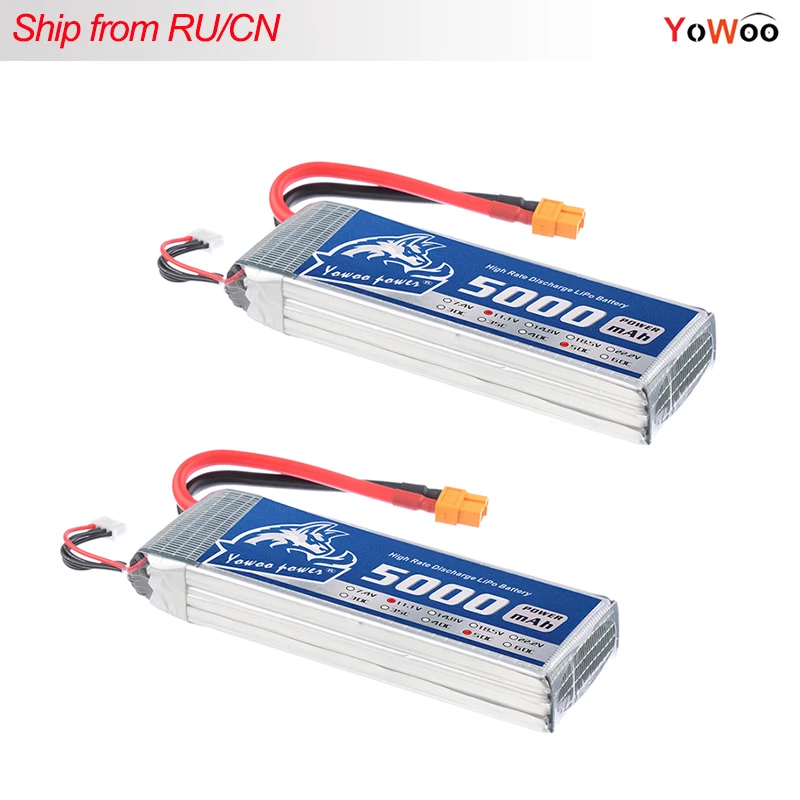 

2pcs FPV 450 500 AKKU Lipo 3s Battery YOWOO 11.1V 5000mAh 50C Max 100C For Traxxas Helicopter FPV 450 Airplane Quadcopter Car