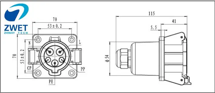 J1772 Type1 розетка EVSE J1772 электрическая розетка для зарядки автомобиля 16 ампер 110 до 250 В ZWET