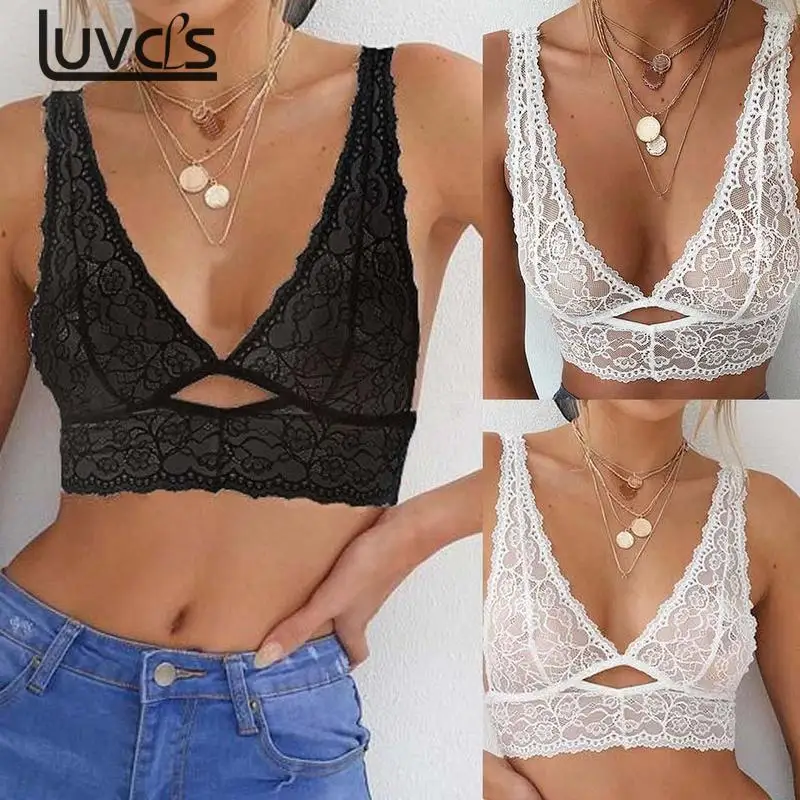 

Plus Size M/L/XL/XXL Women Bras White&Black Lace Bralette Adjustable Shoulder Strap Top Hollow Out Lingerie Seamless Underwear