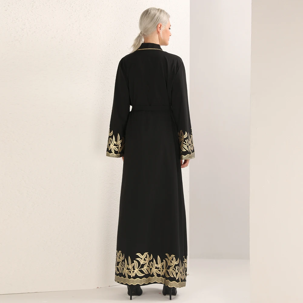 Элегантный мусульманские печати abaya Макси платье кардиган качели длинные халаты ремень туника Ближний Восток Рамадан Дубай Арабский