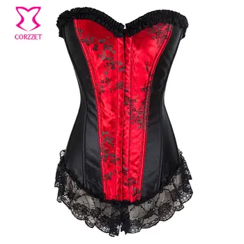 

Red/Black Floral Embroidery And Lace Waist Trainer Sexy Corpetes E Espartilhos Gothic Corset Bustier Overbust Corses Para Mujer