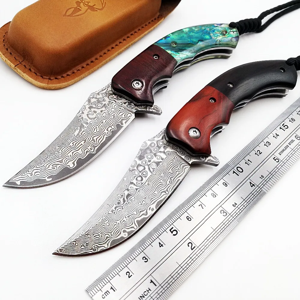 

JSSQ Pocket Folding Knife VG10 Damascus Blade Shell Rosewood Handle Knives Survival Camping Hunting Tactical Knife EDC Tools