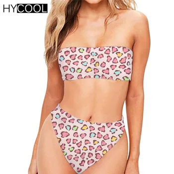 

HYCOOL Swimsuit Swimming Pink Leopard Printing Swimwear Women Large Size Sexy Bikini Push Up High Waist Bathing Suit Beach Wear