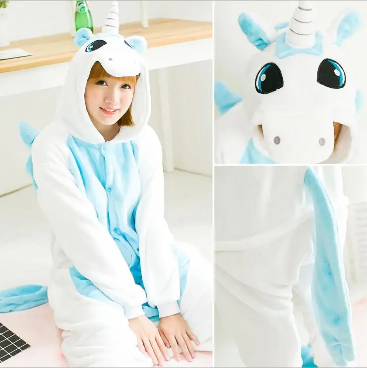 

Blue Whtie Hourse Home Clothes Plus Size kigurumi Onesie Pajamas for Women Pijama Nightgown Sleepwear