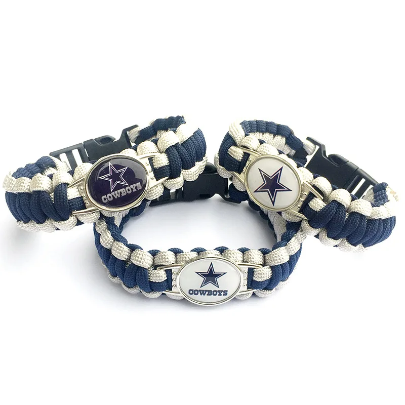 

10PC/lot Football Cowboys Charm Paracord Survival Outdoor Sports Bracelet Friendship Bracelets For Women & Men Jewelry