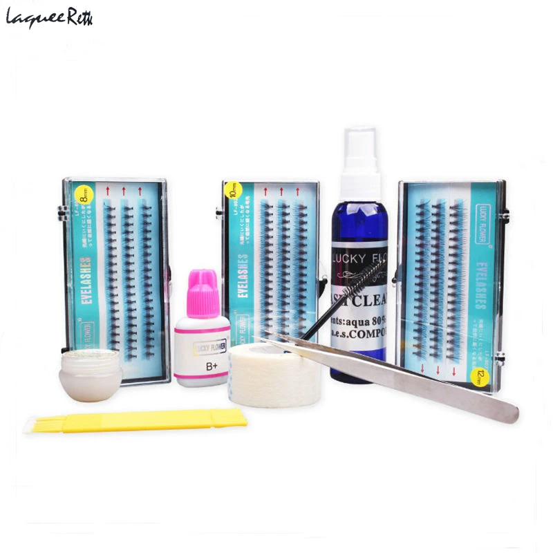 

Natural High Quality Individual Mink False Eyelash Extension Set Eye Lash + Eyelash Remover+Eyelash Cleaner+Eyelash Glue+Tweezer